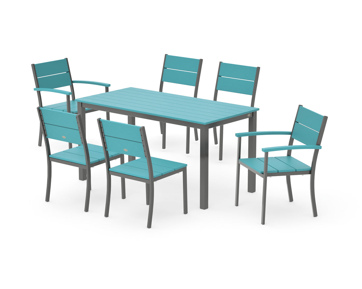 POLYWOOD Main Street 7-Piece Dining Set with Main Street 30 x 60 Dining Table in Charcoal / Aruba