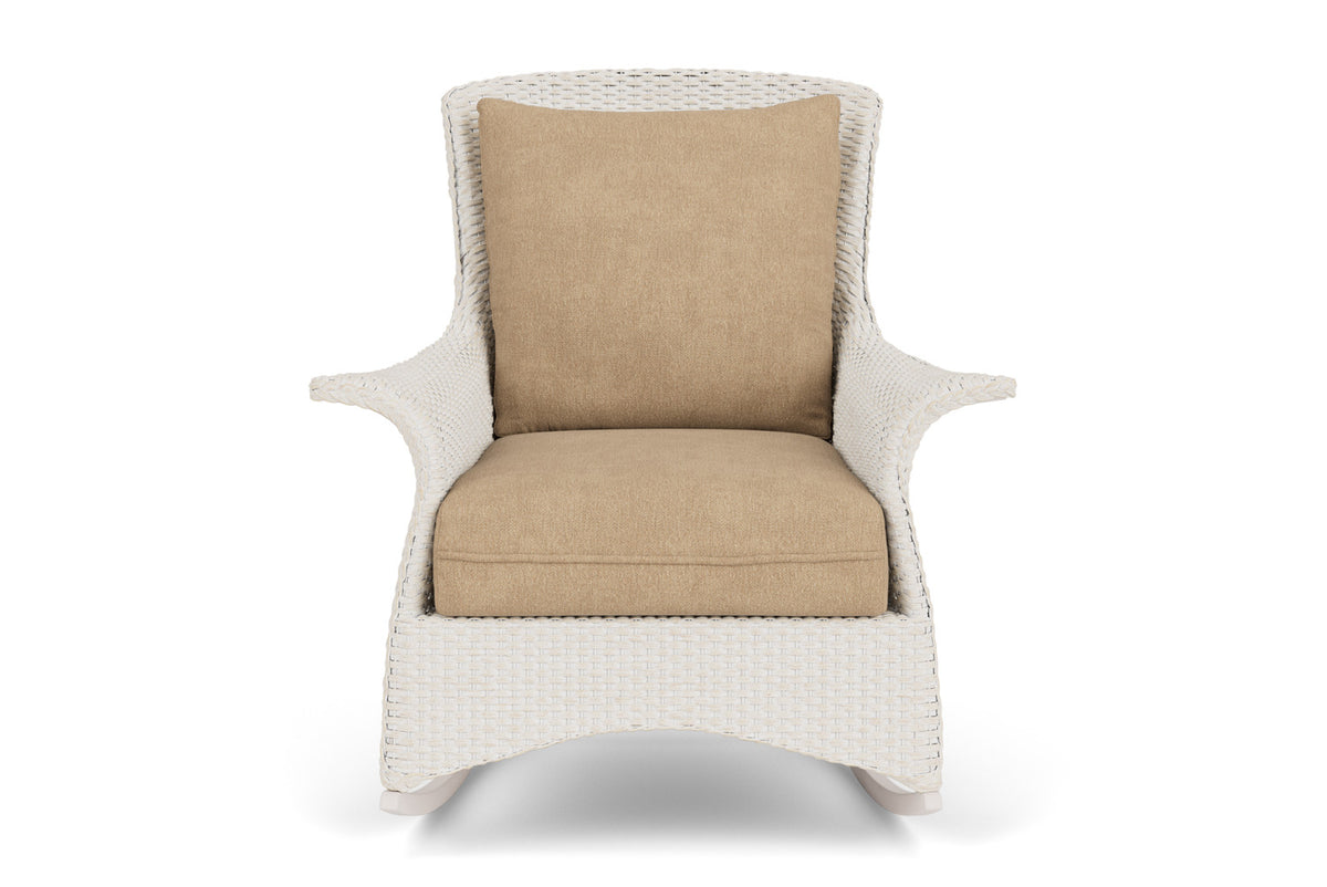 Lloyd Flanders Mandalay Lounge Rocker in Antique White with Hayden Sand fabric