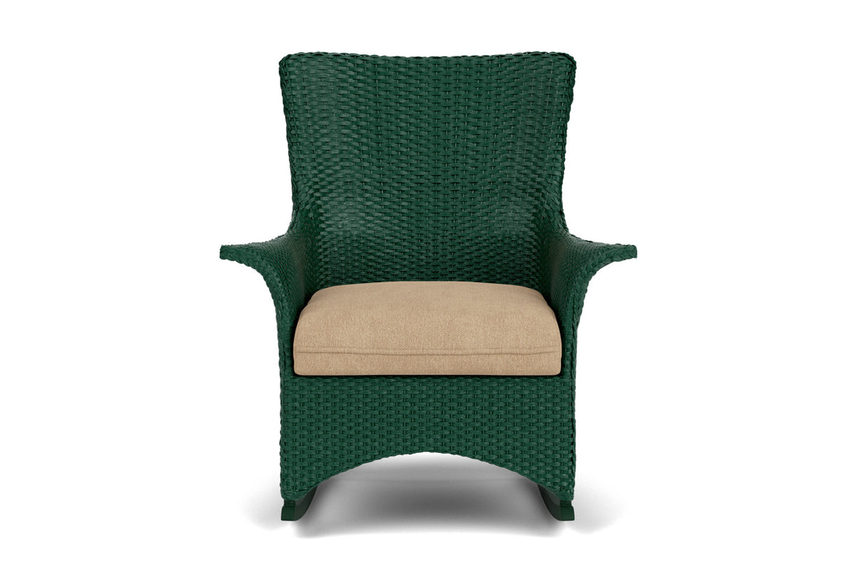 Lloyd Flanders Mandalay Porch Rocker in Woodland with Hayden Sand fabric