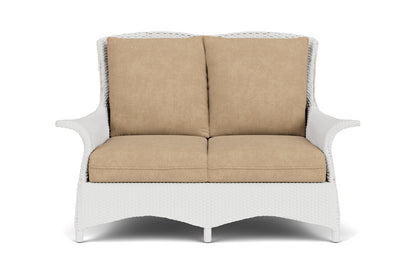 Lloyd Flanders Mandalay Loveseat in Matte White with Hayden Sand fabric
