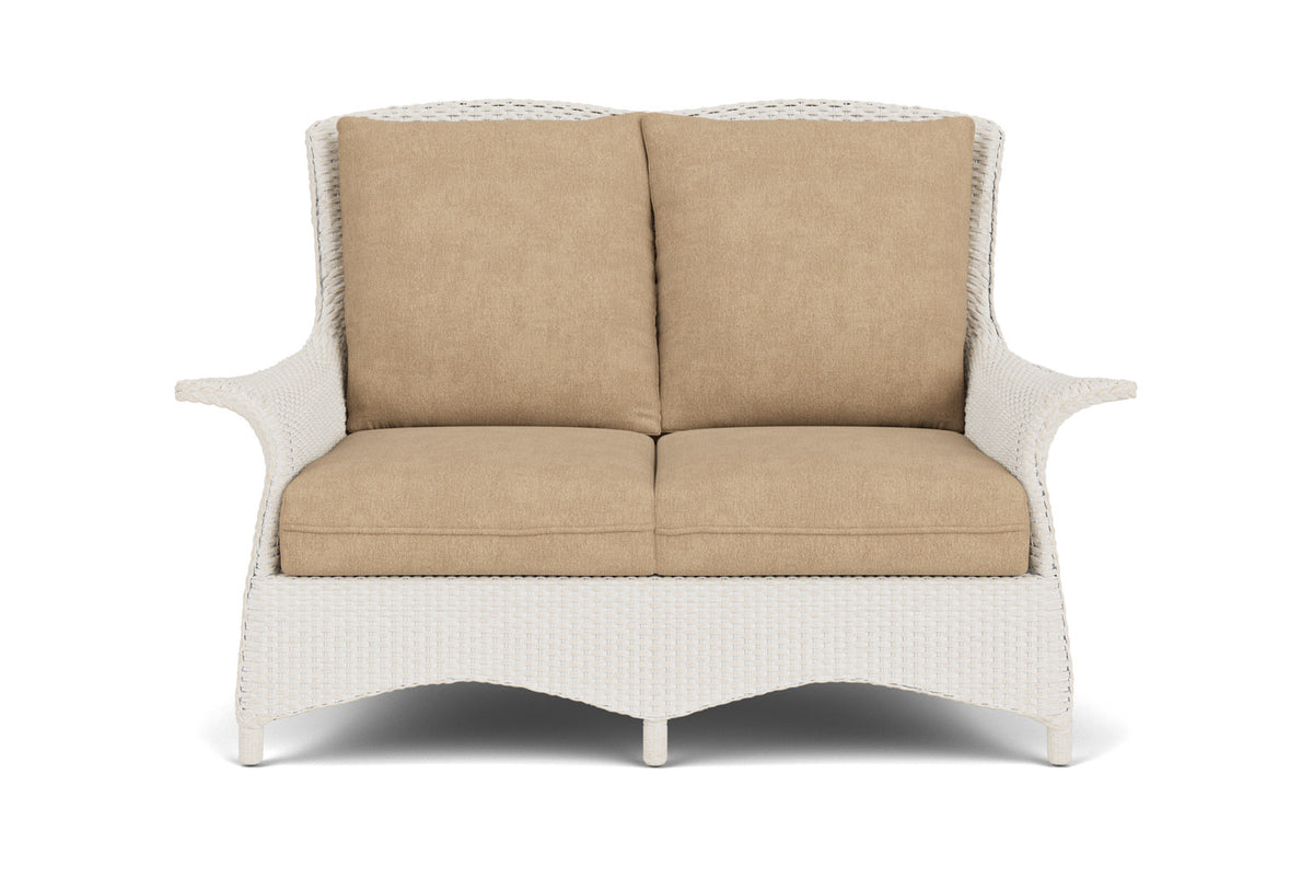 Lloyd Flanders Mandalay Loveseat in Antique White with Hayden Sand fabric