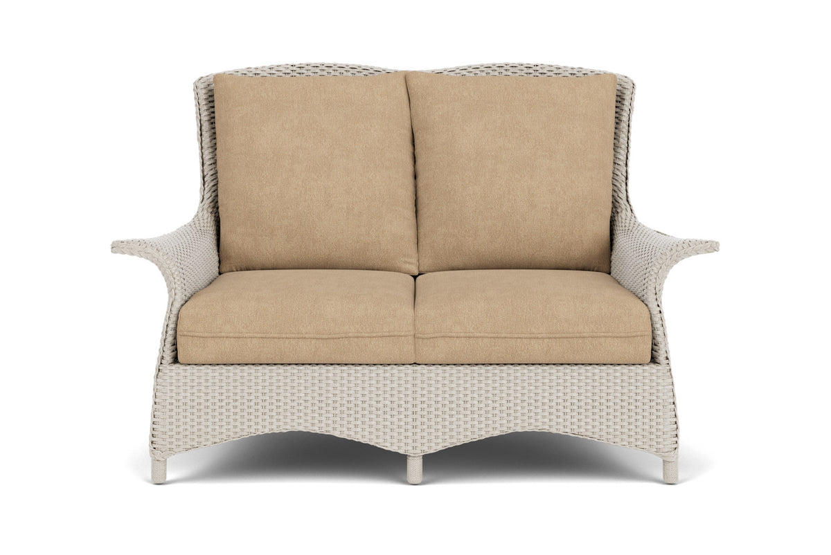 Lloyd Flanders Mandalay Conversation Set in Linen with Hayden Sand fabric
