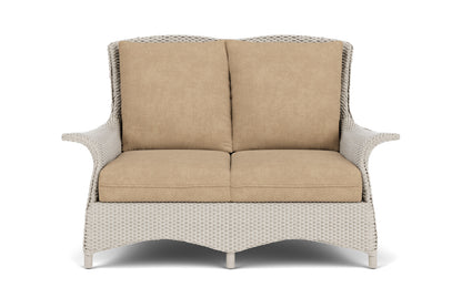 Lloyd Flanders Mandalay Conversation Set in Linen with Hayden Sand fabric