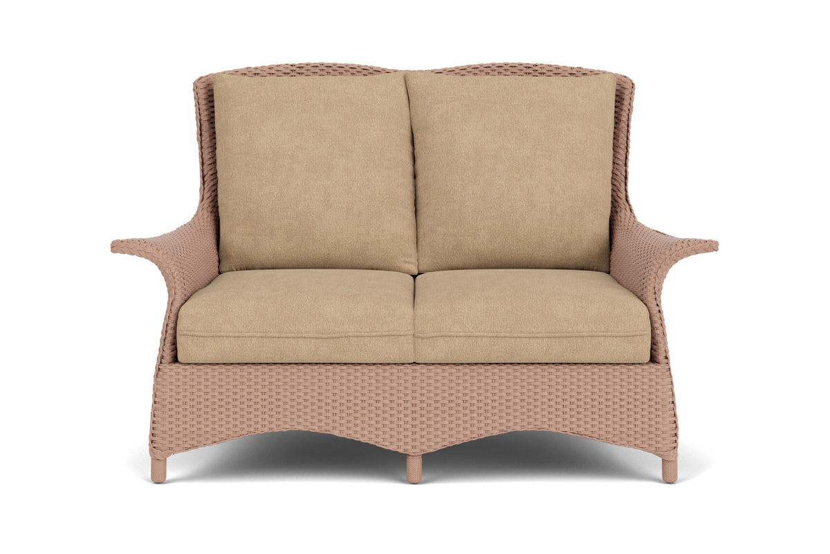 Lloyd Flanders Mandalay Conversation Set in Rosewood with Hayden Sand fabric