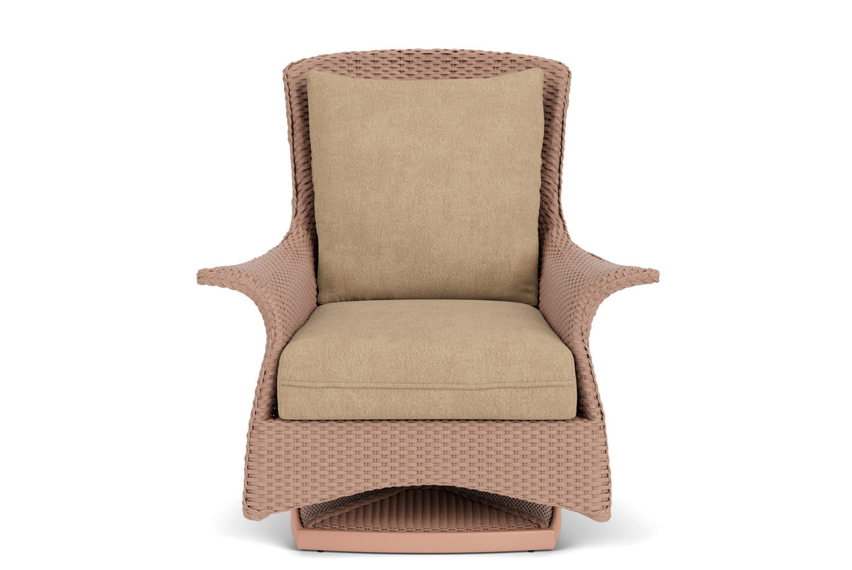 Lloyd Flanders Mandalay Swivel Rocker Lounge Chair in Rosewood with Hayden Sand fabric