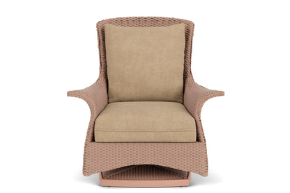 Lloyd Flanders Mandalay Swivel Rocker Lounge Chair in Rosewood with Hayden Sand fabric