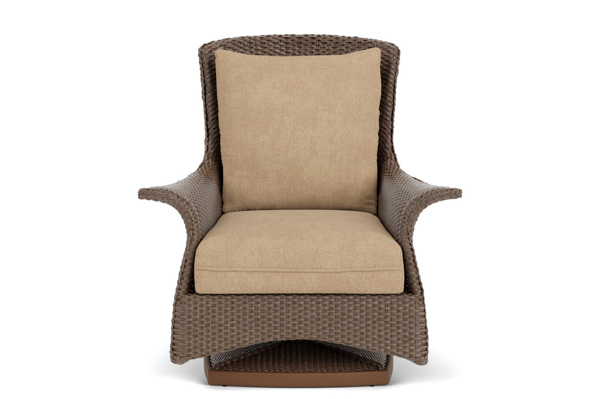 Lloyd Flanders Mandalay Swivel Rocker Lounge Chair in Bark with Hayden Sand fabric