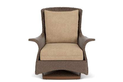 Lloyd Flanders Mandalay Swivel Rocker Lounge Chair in Bark with Hayden Sand fabric