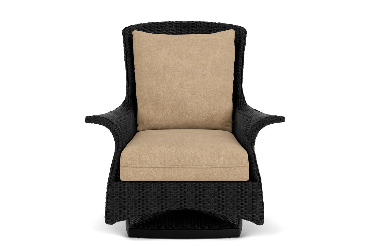 Lloyd Flanders Mandalay Swivel Rocker Lounge Chair in Ebony with Hayden Sand fabric