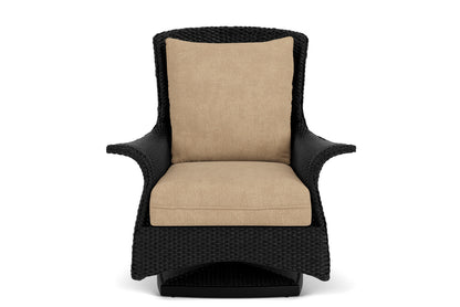 Lloyd Flanders Mandalay Swivel Rocker Lounge Chair in Ebony with Hayden Sand fabric