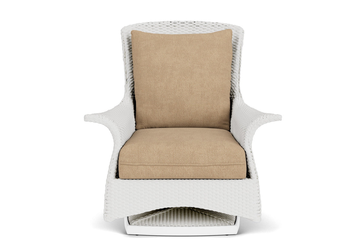 Lloyd Flanders Mandalay Swivel Rocker Lounge Chair in Matte White with Hayden Sand fabric