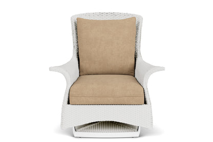 Lloyd Flanders Mandalay Swivel Rocker Lounge Chair in Matte White with Hayden Sand fabric
