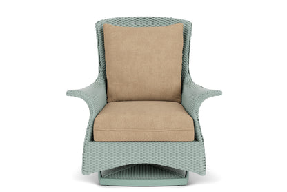 Lloyd Flanders Mandalay Swivel Rocker Lounge Chair in Sea Glass with Hayden Sand fabric