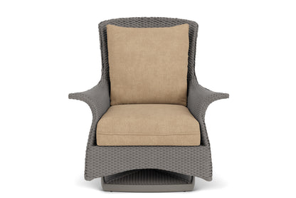 Lloyd Flanders Mandalay Swivel Rocker Lounge Chair in Pewter with Hayden Sand fabric