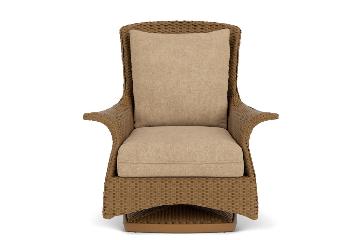 Lloyd Flanders Mandalay Swivel Rocker Lounge Chair in Hickory with Hayden Sand fabric