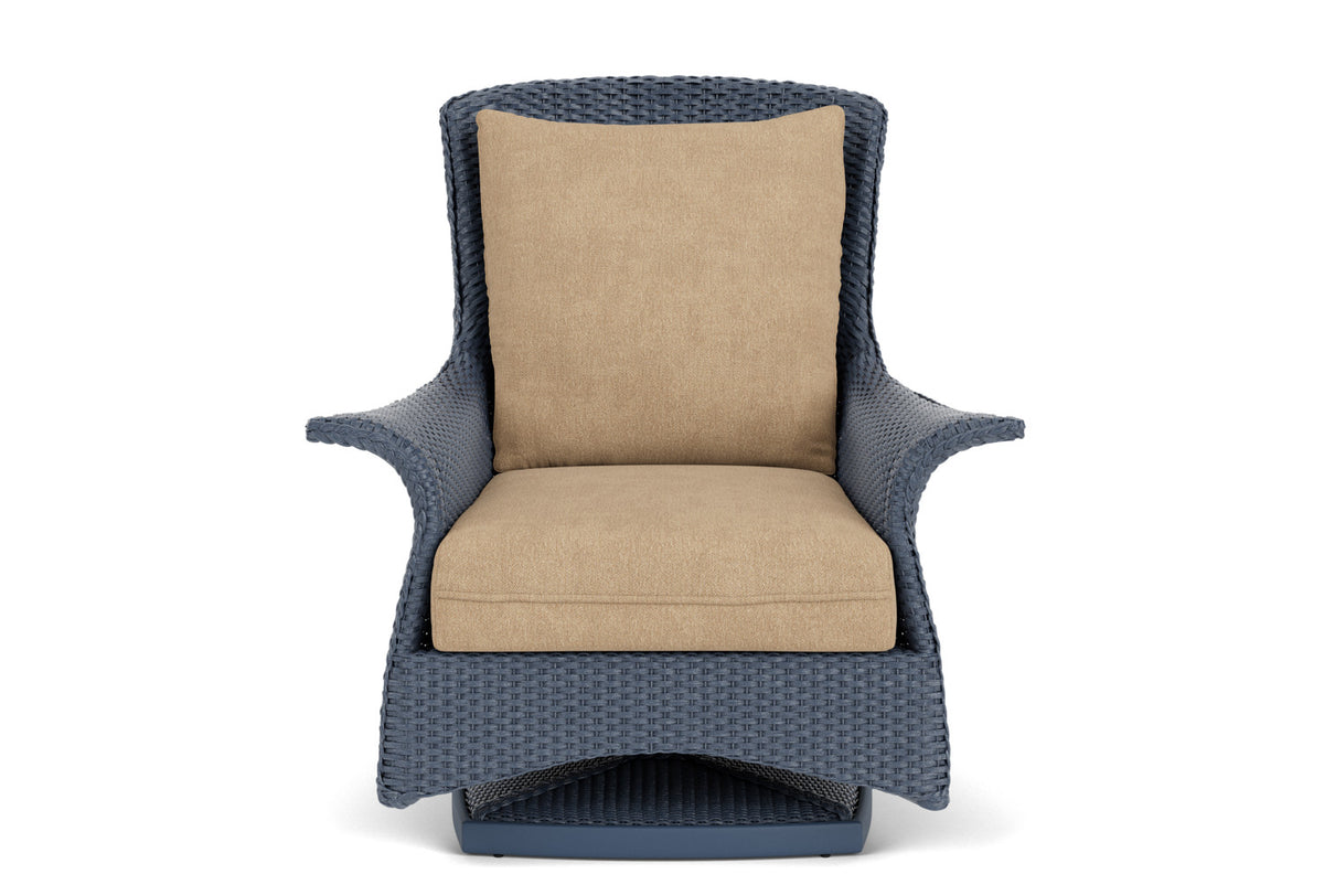 Lloyd Flanders Mandalay Swivel Rocker Lounge Chair in Denim Blue with Hayden Sand fabric