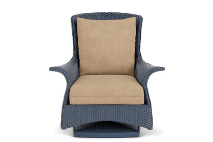 Lloyd Flanders Mandalay Swivel Rocker Lounge Chair in Denim Blue with Hayden Sand fabric