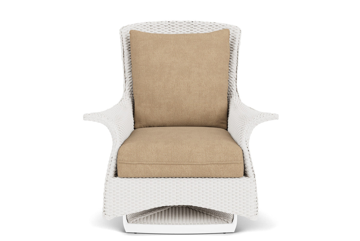 Lloyd Flanders Mandalay Swivel Rocker Lounge Chair in White with Hayden Sand fabric