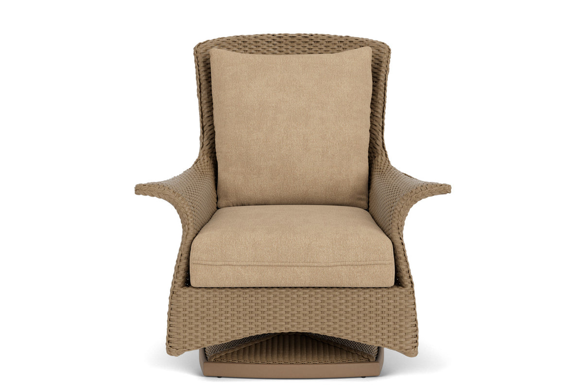 Lloyd Flanders Mandalay Swivel Rocker Lounge Chair in Fawn with Hayden Sand fabric