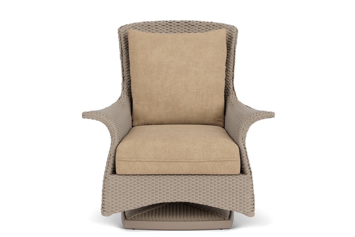 Lloyd Flanders Mandalay Swivel Rocker Lounge Chair in French Beige with Hayden Sand fabric