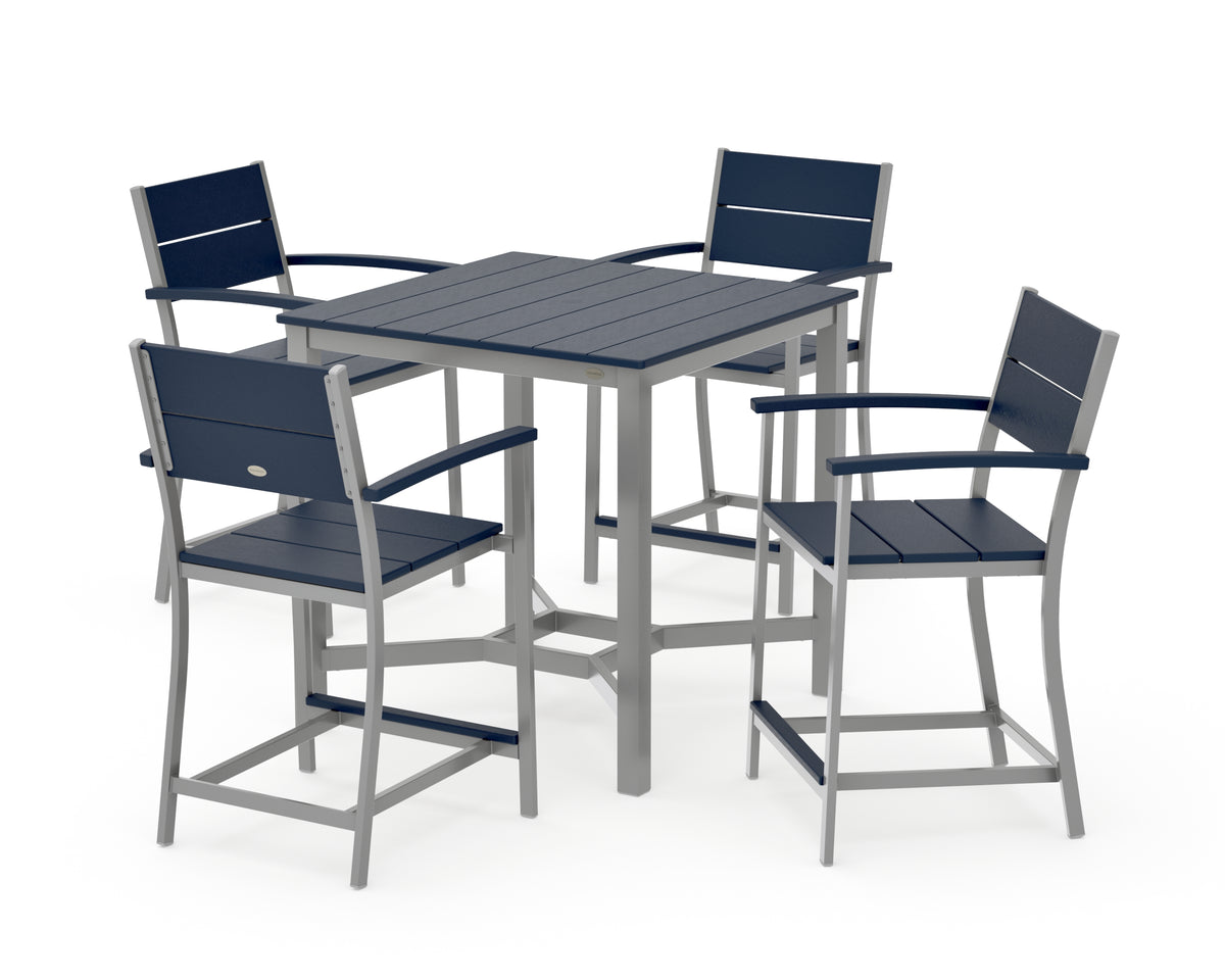 POLYWOOD Main Street 5-Piece Counter Set in Silver / Navy