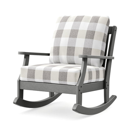POLYWOOD Braxton Deep Seating Rocking Chair in Slate Grey / Buffalo Plaid Grey Mist