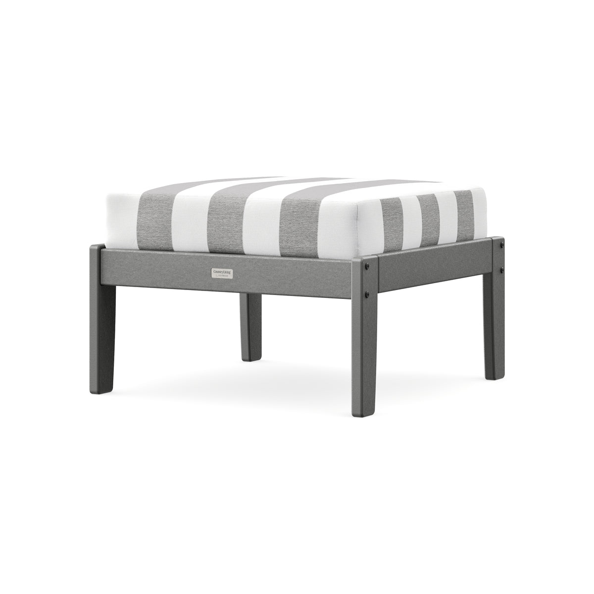 POLYWOOD Cottage Deep Seating Ottoman in Slate Grey / Cabana Stripe Grey Mist