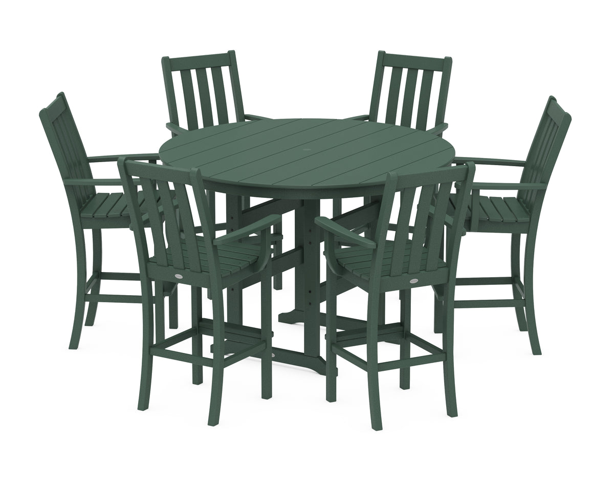 POLYWOOD Vineyard 7-Piece Arm Chair Round Farmhouse Bar Set in Green