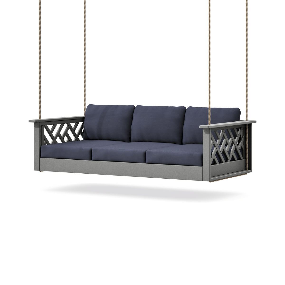 POLYWOOD Chippendale Daybed Swing in Slate Grey / Navy Linen