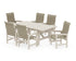 POLYWOOD Coastal Woven High-Back Arm Chair 7-Piece Rustic Farmhouse Dining Set in Sand / Dune Grass
