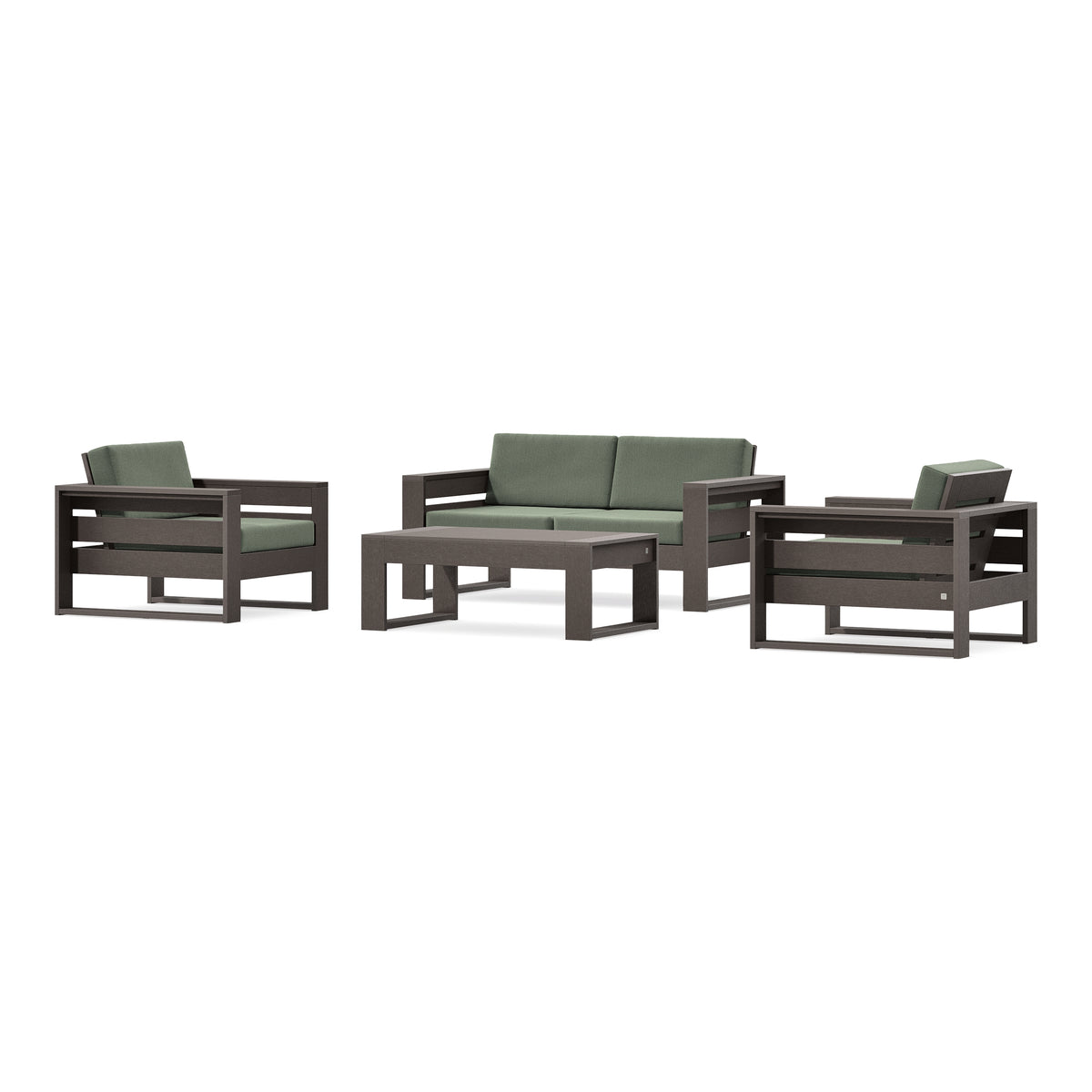POLYWOOD PW Designer Series Latitude 4-Piece Lounge Loveseat Set in Vintage Coffee / Cast Sage