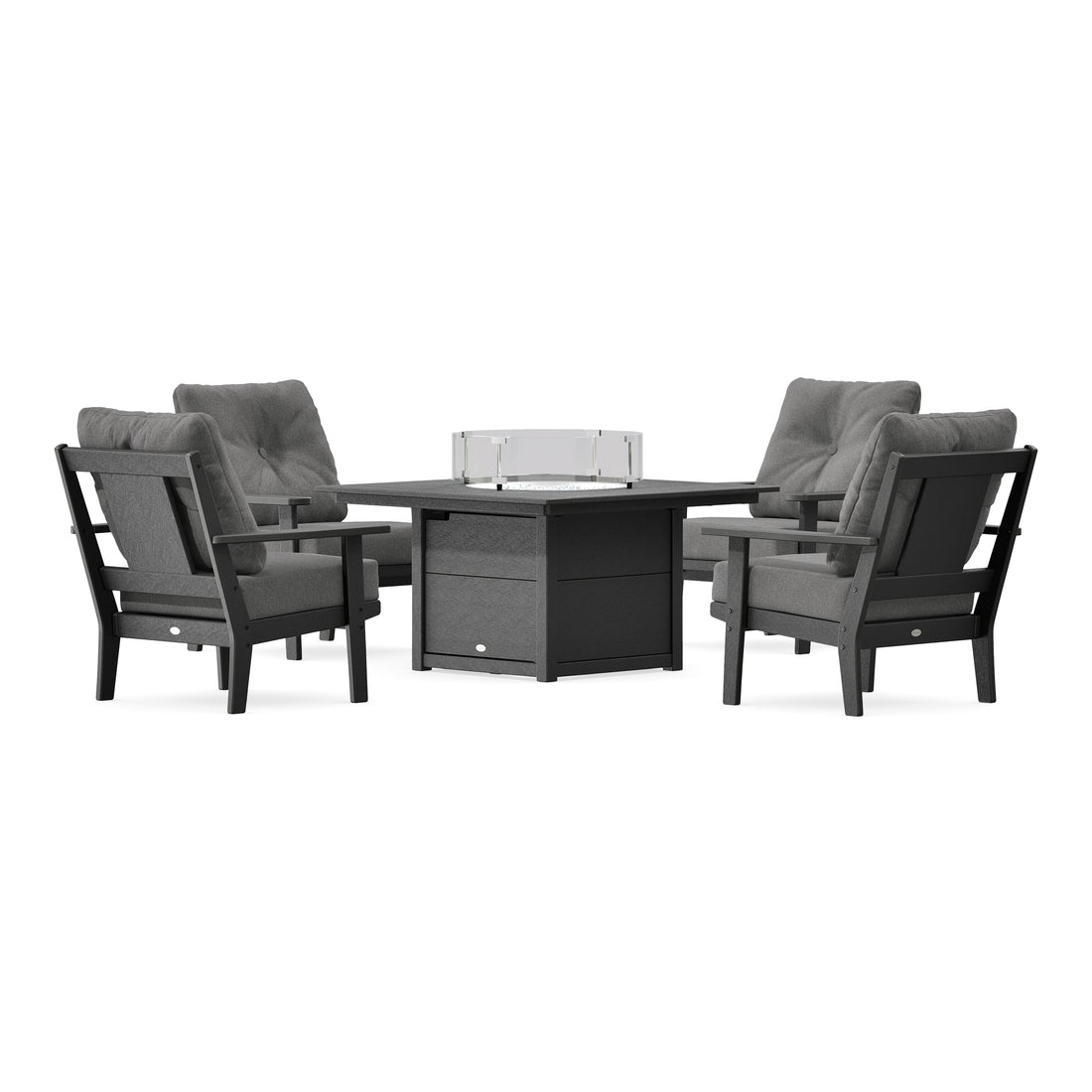 POLYWOOD Prairie 5-Piece Deep Seating Set with Fire Pit Table in Black