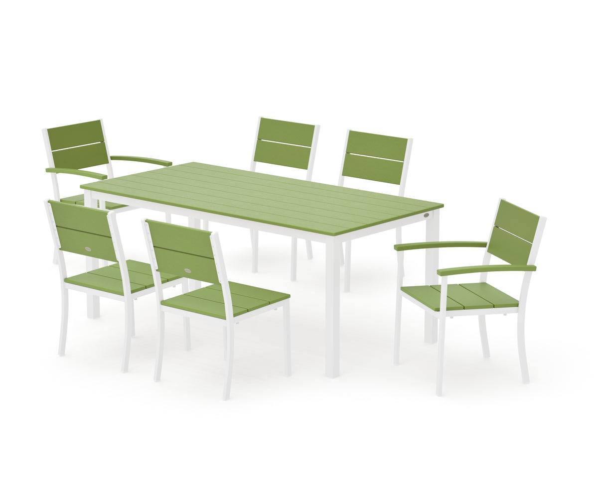 POLYWOOD Main Street 7-Piece Dining Set with Main Street 36" x 72" Dining Table in White / Lime