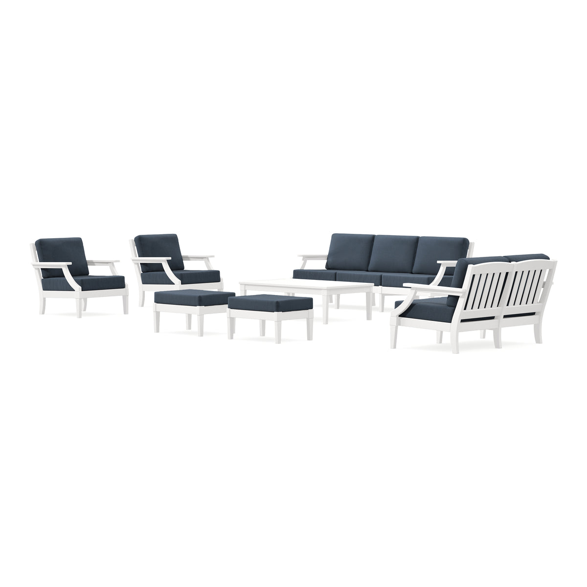 POLYWOOD PW Designer Series Estate 7-Piece Lounge Sofa Set in Vintage White / Marine Indigo