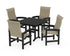 POLYWOOD Coastal Woven High-Back 5-Piece Farmhouse Dining Set in Black / Dune Grass