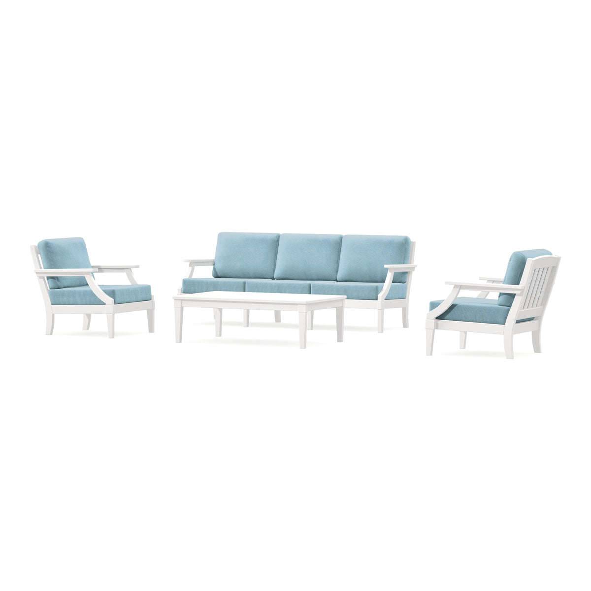 POLYWOOD PW Designer Series Estate 4-Piece Lounge Sofa Set in Vintage White / Lattice Sky Blue