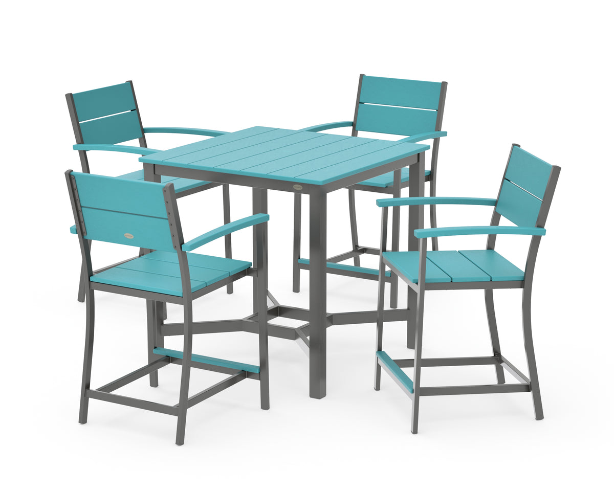 POLYWOOD Main Street 5-Piece Counter Set in Charcoal / Aruba