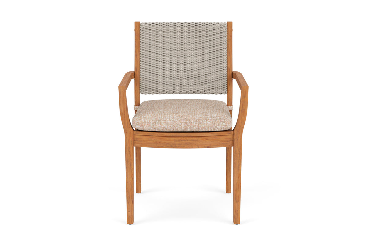 Lloyd Flanders Teak Loom Back Teak Dining Armchair in Linen