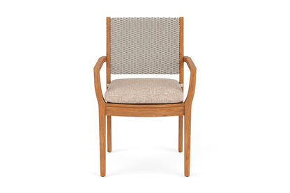 Lloyd Flanders Teak Loom Back Teak Dining Armchair in Linen