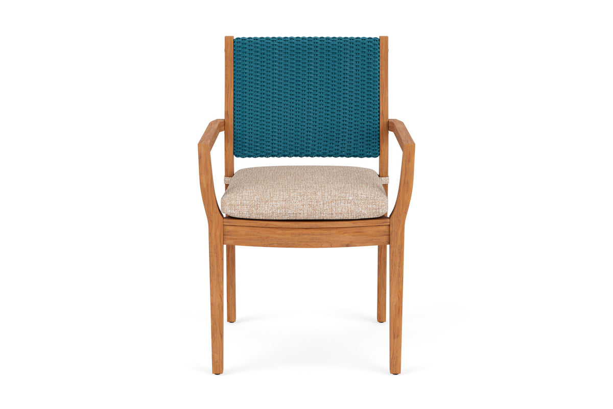 Lloyd Flanders Teak Loom Back Teak Dining Armchair in Peacock