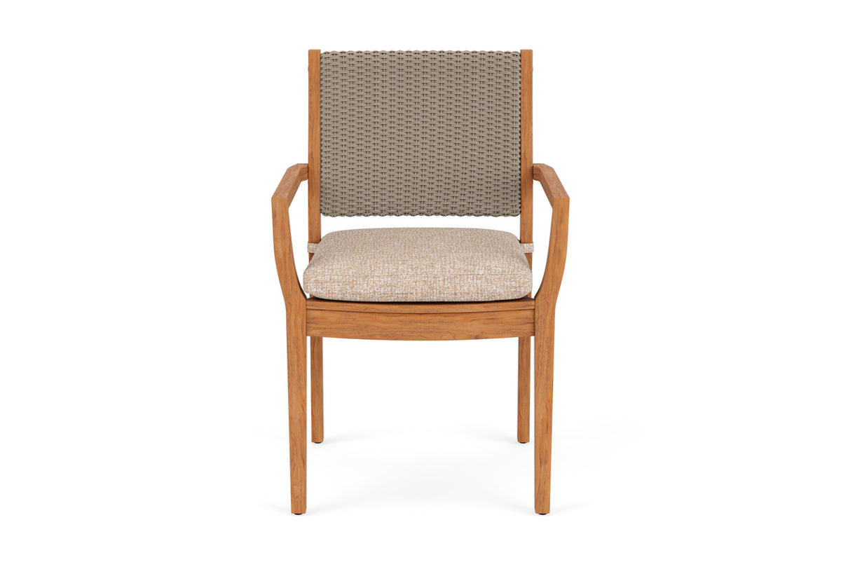 Lloyd Flanders Teak Loom Back Teak Dining Armchair in French Beige