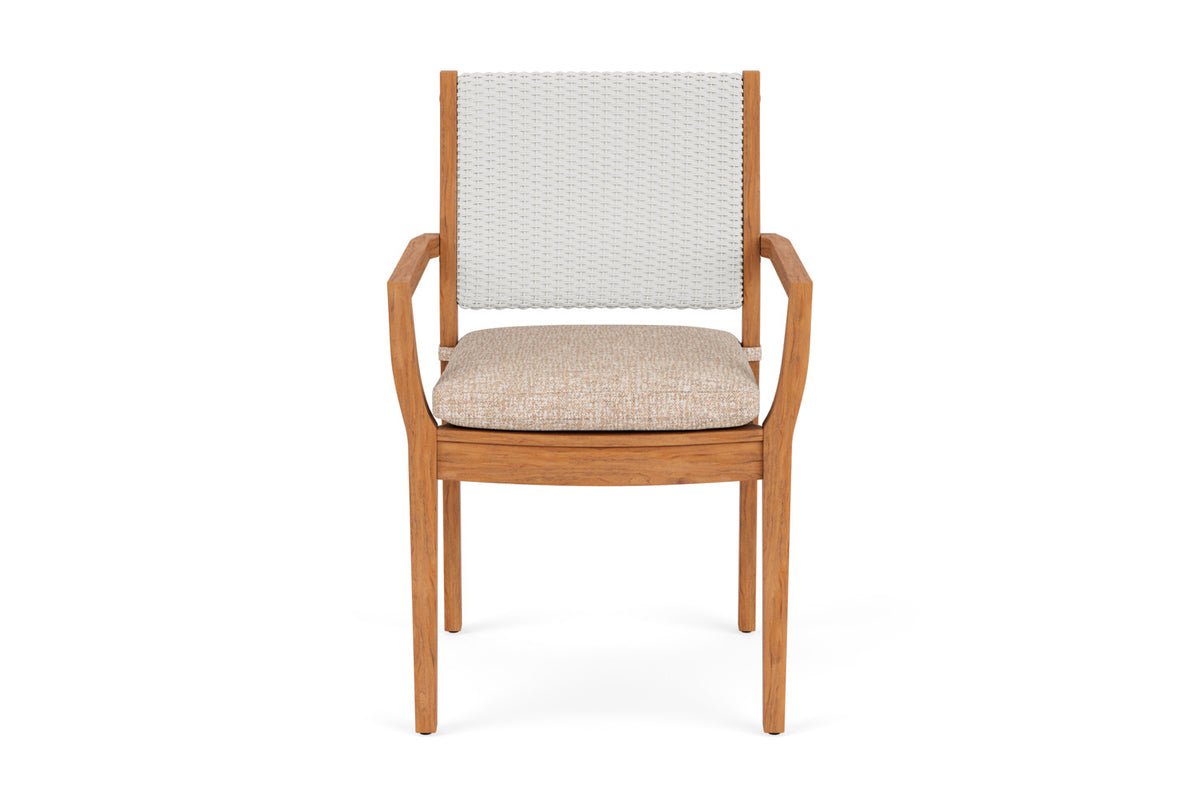 Lloyd Flanders Teak Loom Back Teak Dining Armchair in Matte White