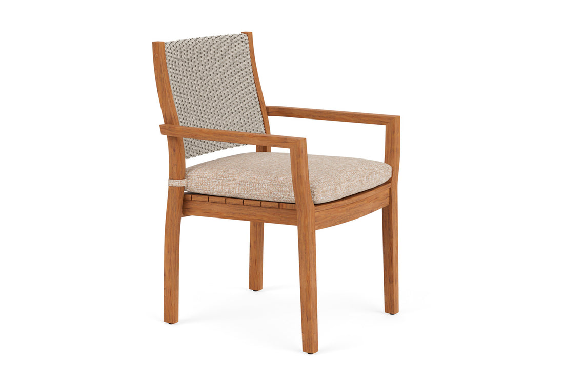 Lloyd Flanders Teak Loom Back Teak Dining Armchair in Linen, view 3