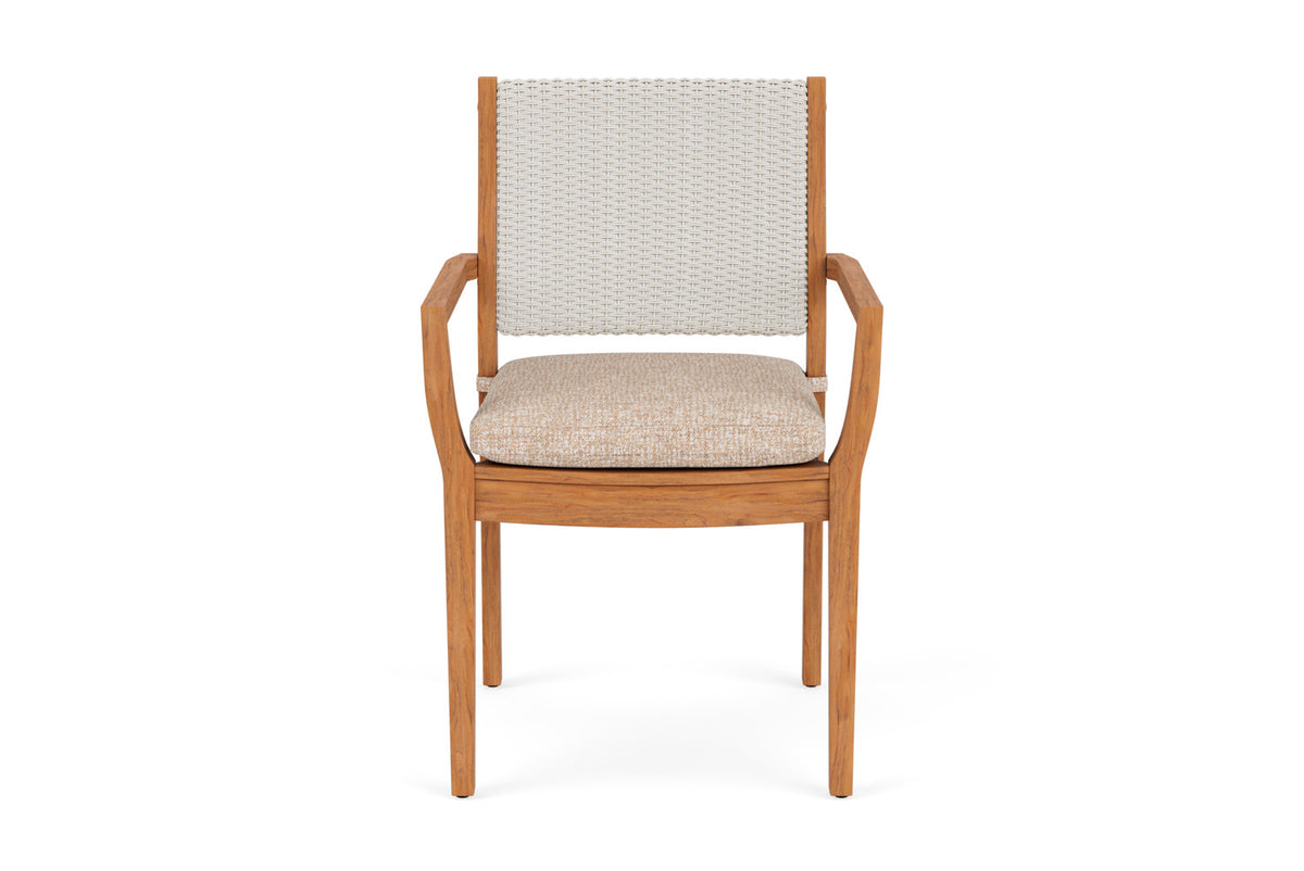 Lloyd Flanders Teak Loom Back Teak Dining Armchair in Antique White