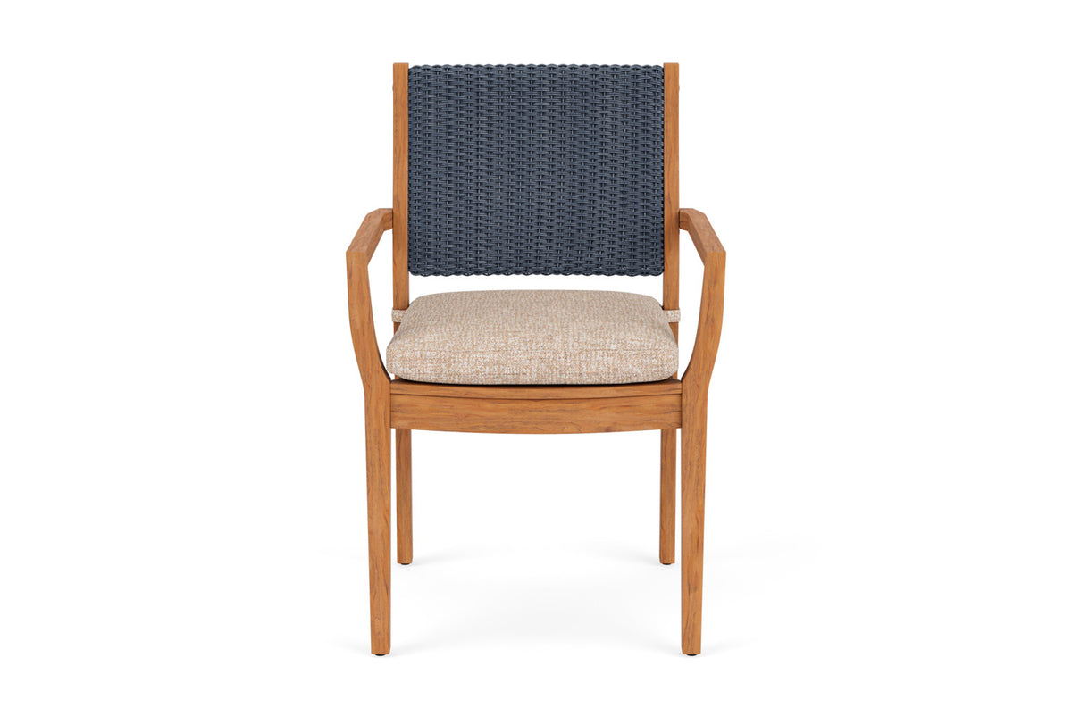 Lloyd Flanders Teak Loom Back Teak Dining Armchair in Denim Blue