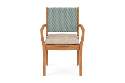 Lloyd Flanders Teak Loom Back Teak Dining Armchair in Sea Glass