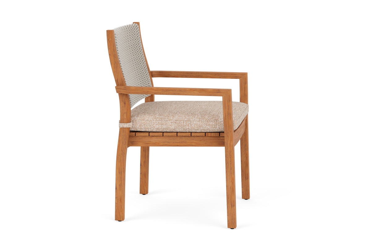 Lloyd Flanders Teak Loom Back Teak Dining Armchair in Linen, view 4