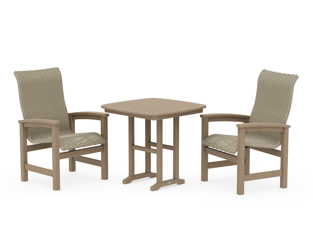 POLYWOOD Coastal Woven High-Back 3-Piece Dining Set in Vintage Sahara / Dune Grass