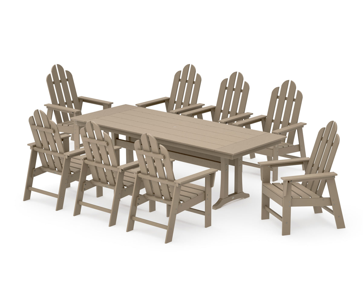 POLYWOOD Long Island 9-Piece Farmhouse Dining Set with Trestle Legs in Vintage Sahara