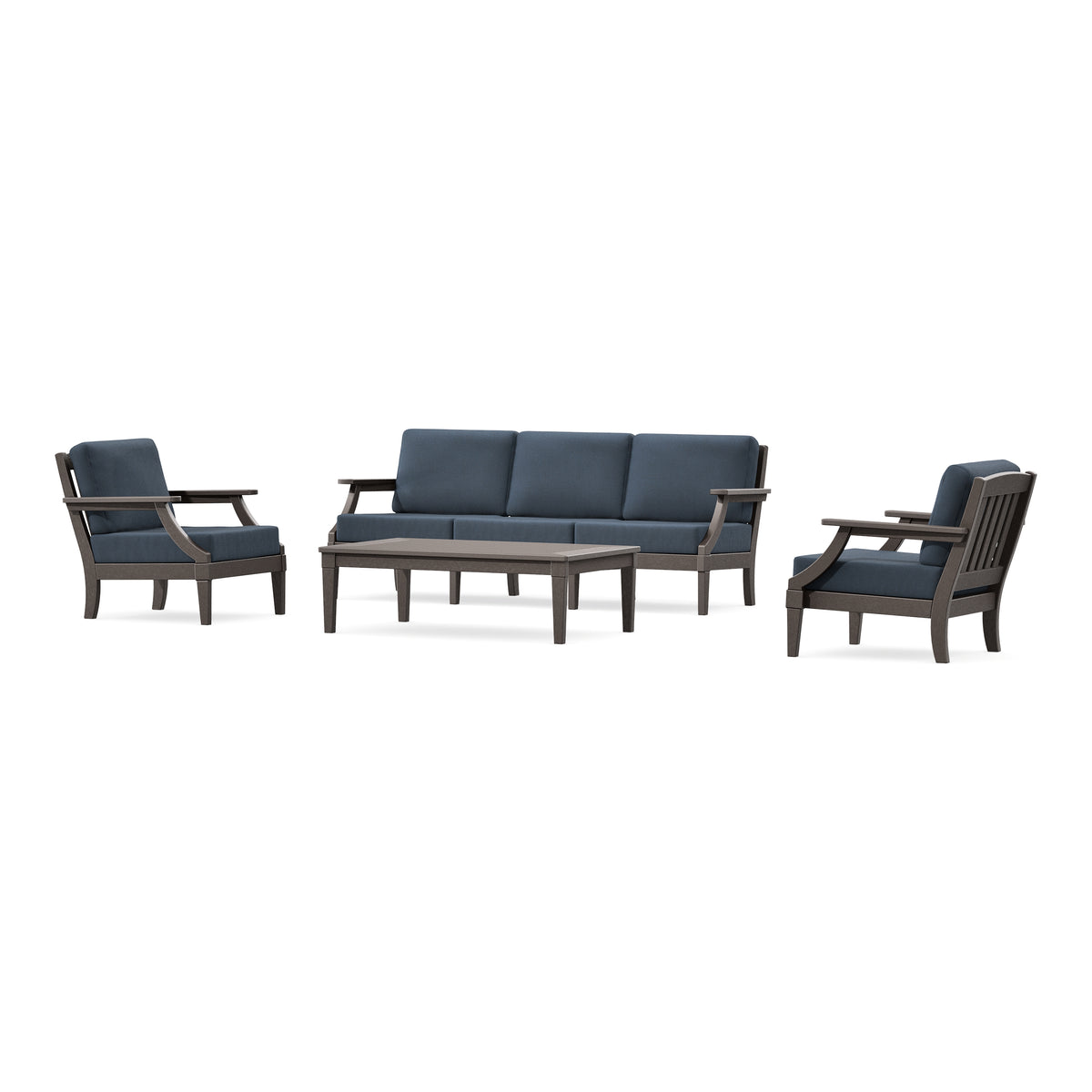 POLYWOOD PW Designer Series Estate 4-Piece Lounge Sofa Set in Vintage Coffee / Marine Indigo